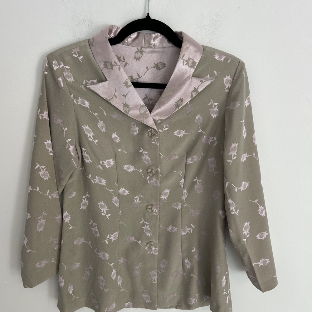 VTG Norton McNaughton Blazer Women's S Pink‎ Beige Rose Satin Long Sleeve